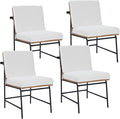 LukeAlon Mid Century Sherpa Dining Chairs Set of 4, Upholstered Square Back Kitchen Chairs with Metal Legs Armless Parsons Chairs with Wood Frame for Dining Room Reception Room, White