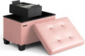 Storage Ottoman Cube with Small Bin, 16-in Square Ottoman with Storage for Living Room and Bedroom, Small Ottomans Foot Rest, Faux Leather Foot Stools Ottomans Max 330lbs, Pink