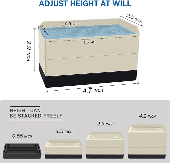 ANNKUT Furniture Risers 3 inch, Rectangle Adjustable Risers Blocks for Bed Sofa Table and Couch Lift to1.5 or 3 inch，Heavy Duty Support Up to 1,300 Lbs (4 Pack-Apricot)