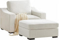 ELUCHANG 47" Oversized Single Sofa with Ottoman, Upholstered Chaise Lounge Comfy Sleeper Chair with Soild Wood Frame, Deep Seat Sofa Couch for Living Room Bedroom Apartment, Linen, White