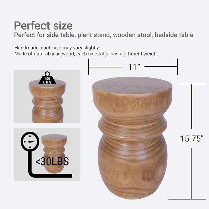 Athaliah Handcrafted Tree Stump Accent Table, Small Solid Paulownia Wood Stool, Side Table & End Table, Rustic Farmhouse Natural Wood Decor for Living Room, Bedroom, Patio, Balcony