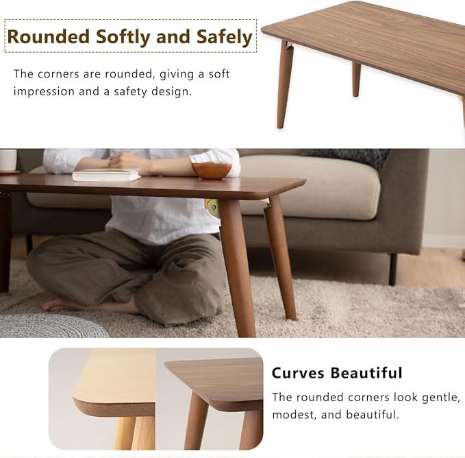EMOOR Wood Folding Coffee Table Rectangle Large (20.5"x41.3") Walnut, Floor Sitting Low Table Small Space Minimalist Japanese Tatami Room