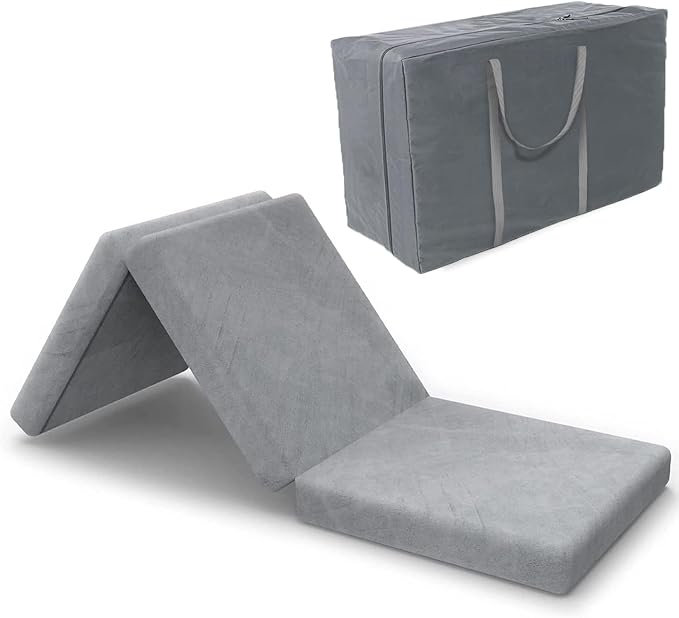 SINWEEK Tri Folding Mattress Foam Topper 4" Thickness Floor Cot Mattress, Guset Bed with Removable&Machine Washable Cover and Lining, CertiPUR-US Certified 25 x 75 Inch