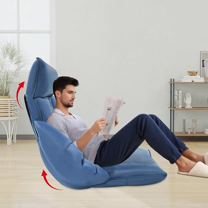 Eapmic Floor Chair, Lazy Sofa, Folding Chair Bed with 5-Position Adjustable Headrest & Backrest, Indoor Chaise Lounger, Gaming Recliner for Reading Gaming Meditation Living Bedroom (Navy Blue)