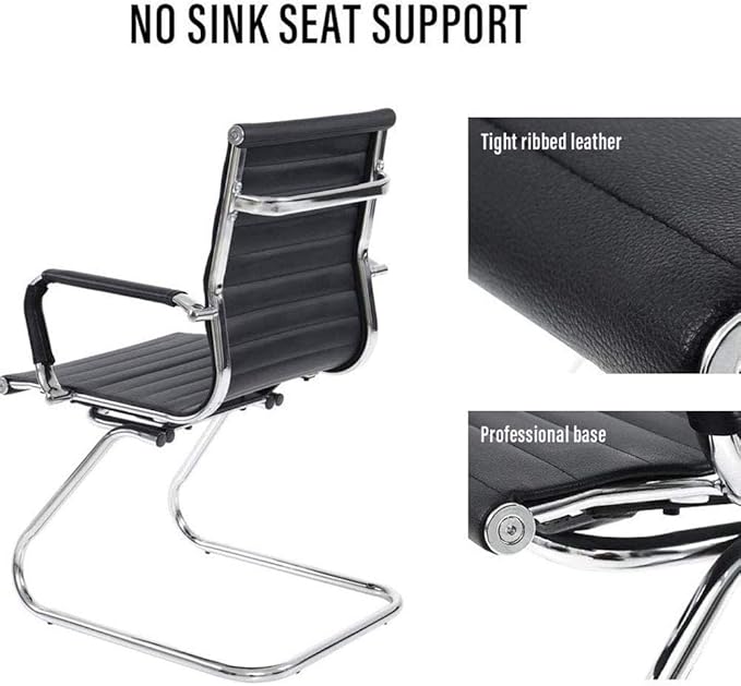 DM Furniture Black Office Desk Chair No Wheels Set of 8 PU Leather Computer Chairs Mid Back Guest Chairs for School Reception Conference Waiting Room, Black
