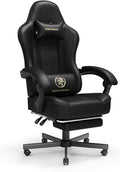 Gaming Chair for Adults with Footrest and Lumbar Support, Height Adjustable Game Chair with 360°-Swivel Seat and Headrest and for Office or Gaming (Black)