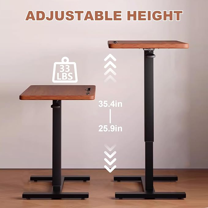 Overbed Bedside Table with Wheels Adjustable Height, Mobile Hospital Bed Table with USB Port, Rolling Standing Laptop Bed Table for Study, Office, Home, Walnut