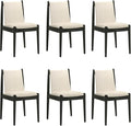 DUOMAY Upholstered Linen Beige Dining Chairs Set of 6, Wooden Armless Kitchen Chairs with Black Legs and Sturdy Frame for Dining Room, Restaurant, Living Room