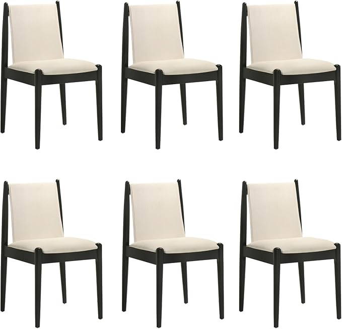 DUOMAY Upholstered Linen Beige Dining Chairs Set of 6, Wooden Armless Kitchen Chairs with Black Legs and Sturdy Frame for Dining Room, Restaurant, Living Room