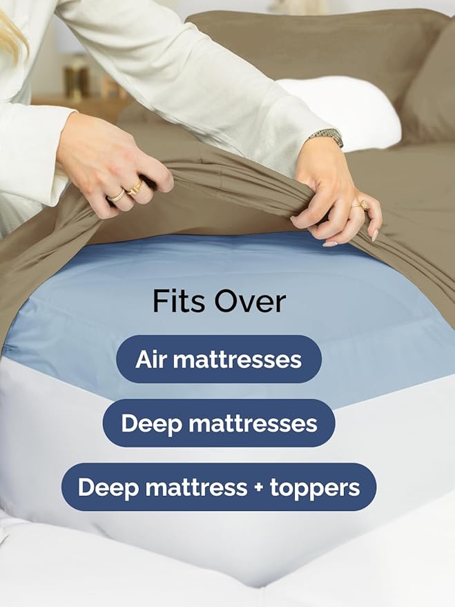 Extra Deep Pocket Twin Sheets - 3 Piece Breathable & Cooling Bed Sheets - Hotel Luxury Bed Sheet Set - Soft, Wrinkle Free & Comfy - Easily Fits Extra Deep Mattresses - Deep Pocket Khaki Sheets Set