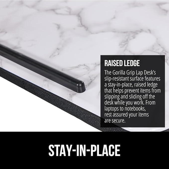 GORILLA GRIP Laptop Lap Desk with Phone Holder, Pillow Cushion Desks Fit Laptops up to 15.6", Gifts for Home, Portable Travel Workstation, Tray Ledge Keep Computers in Place, Marble Pattern