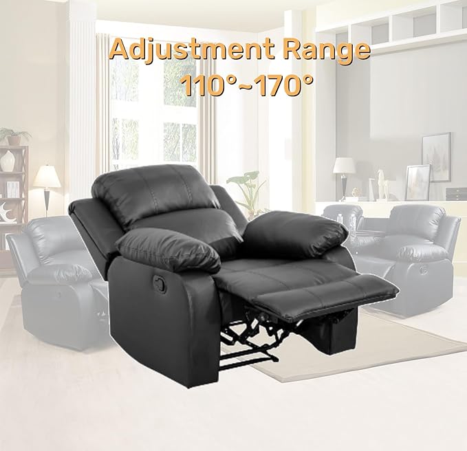 Caberryne Leather Recliner Chair for Living Room Furniture Set,Black Leather Reclining Couch for Small Space/Rv, Wall Hugger Single Recliner/Home Theater Chairs for House/Office(Chair)