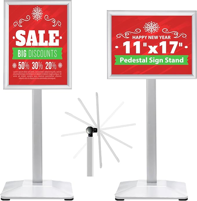 VAIIGO Pedestal Sign Holder 11x17inch Adjustable Floor Stand With Heavy Base & Snap Frame Display for Indoor Outdoor Business Store Poster (Silver)