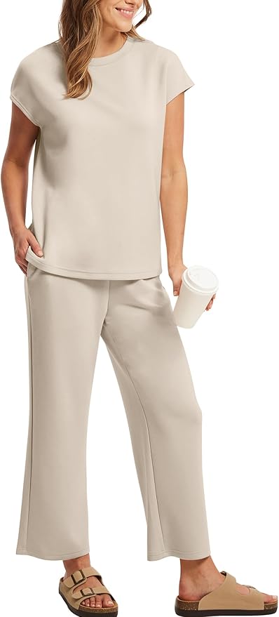 Sampeel Two Piece Sets for Women Summer Vacation Outfits Cap Sleeve Tops Lounge Matching Sets Clothing Beach Fashion Clothes