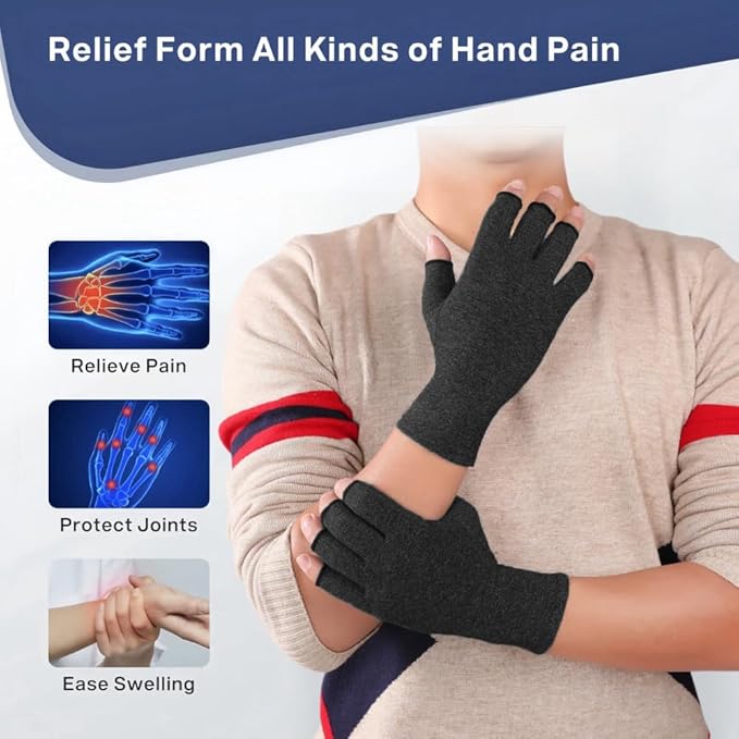 TFUSOM Arthritis Gloves for Women for Pain, Men and Women Fingerless Compression Wrap for Hand Pain and Osteoarthritis Compression Gloves Women,M,Black