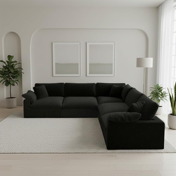 Forest aesthetics 211.6" Cloud Modular Sectional Sofa,Black Down Filled Sofa 5 Seat,Minimalist Sofa Cover Washable and Replaceable Couches for Living Room,Sectional Sofa Deep Seat