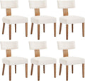 KHISCHMO Mid Century Modern Dining Chairs, Upholstered Linen Fabric Chairs with Curved Backrest and Wood Legs, Comfy Kitchen Vanity Chairs for Dining Room/Living Room/Kitchen, Set of 6 Beige