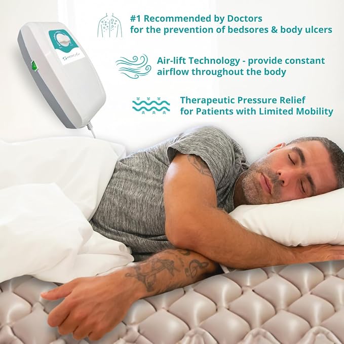 Safe Medic Alternating Air Pressure Ulcer Relief Mattress Pad for Bed Sore Prevention, Air Mattress for Hospital Bed with 130 Leak-Proof Cells, Silent Pump, Easy Clean Surface,