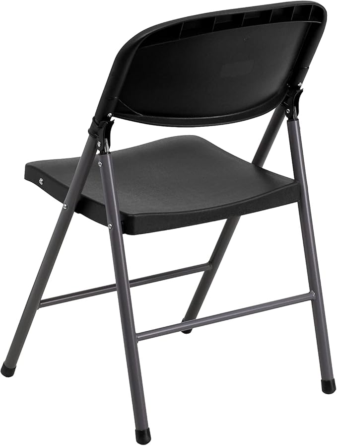 Flash Furniture 6 Pack HERCULES Series 330 lb. Capacity Black Plastic Folding Chair with Charcoal Frame