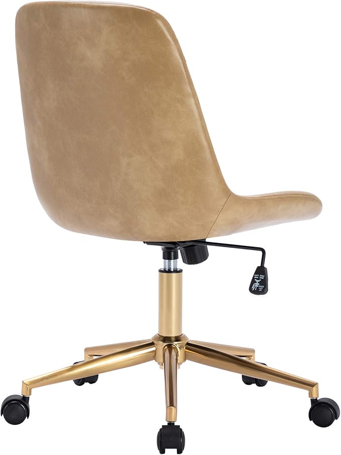 DUHOME Modern PU Leather Office Chair Desk Chair Swivel Computer Chair with Gold Base Camel