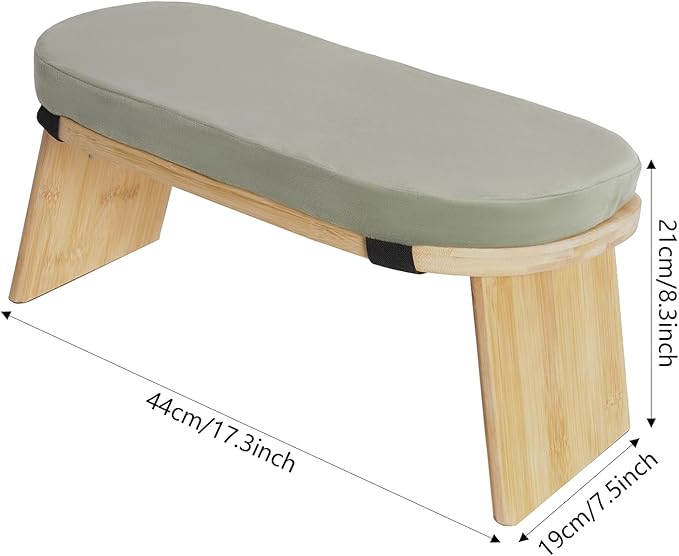LYNICESHOP Meditation Bench,Foldable and Ergonomic Meditation Stool for Yoga and Prayer, Portable Kneeling Bench with Cushion,Comfortable Seiza and Cross-Legged Sitting (Coffee/Gray/Green) (Green)