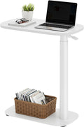 SANODESK Adjustable Overbed Bedside Table Pneumatic Adjustable Height Laptop Computer Standing Desk Cart with Tray, Hospital and Home Use(23.6" W x 13.8" D,White)