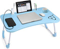Slendor Lap Desk with Cup Holder, Foldable Laptop Table for Bed, Portable Bed Desk for Laptop and Writing, Computer Tray with Tablet Slot, Notebook Stand Reading Holder for Couch Sofa Floor,Blue