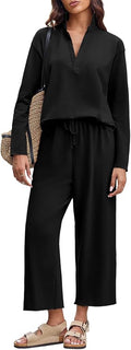 Imily Bela Womens 2 Piece Outfits Sweatsuit Long Sleeve Lapel V Neck Shirt and Wide Leg Pants 2025 Fall Trendy Tracksuit