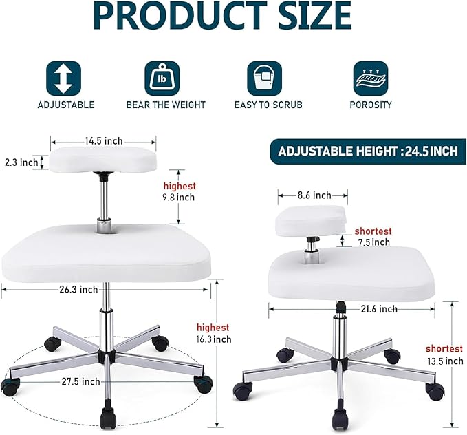 LHOOCX Meditation Chair Ergonomic Cross Legged Chair ADHD Chair with Wheels,Kneeling Chair for Office and Home,ADHD Chairs for Adults(White)