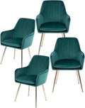Purgreen Velvet Dining Chair Set of 4 - Modern Mid-Back Accent Chair with Gold Plating Legs - Upholstered Living Room Chair (Velvet Green, Set of 4)