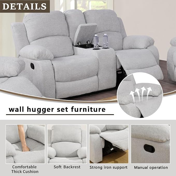 AYCP Microfiber Living Room Furniture Set Reclining Sofa Set Loveseat Furniture Sets in Living Room Sofa Recliners (Loveseat, Grey)