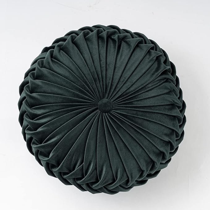 vctops Green Velvet Seat Cushions Round Floor Pillows Thicken Chair Cushions Pleated Chair Pads Seat Pad Throw Pillows for Bedroom Living Room (Dark Green,Diameter 14")