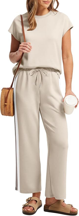 Sampeel Two Piece Sets for Women Summer Vacation Outfits Cap Sleeve Tops Lounge Matching Sets Clothing Beach Fashion Clothes