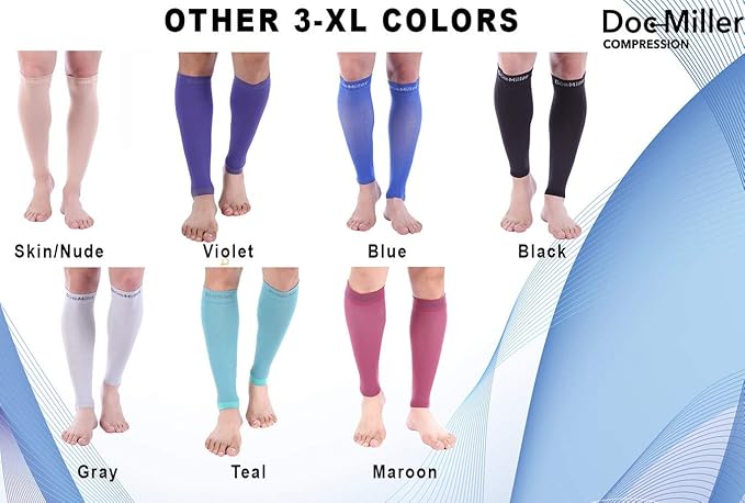Doc Miller Compression Calf Sleeve for Men & Women – 20-30mmHg Graduated Support for Running, Shin Splints, Calf Strain – Knee High, Small to 6XL Plus Size