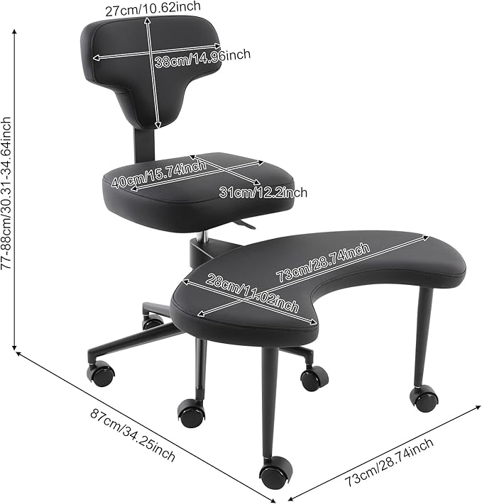Ergonomic Floor Chair, Cross Legged Desk Chair with Back Support, 360 Swivel Kneeling Chair Adjustable Height, 286lbs Kneeling & Regular Seating for Home Office (Black)