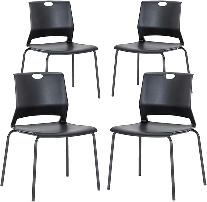 Black Stackable Chairs Set of 4, Modern Office Guest Chair Wide Seat, Stackable Dining Chairs, Plastic Chair for Conference Room, Church,Living Room, Waiting Room, Classroom.