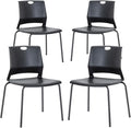 Black Stackable Chairs Set of 4, Modern Office Guest Chair Wide Seat, Stackable Dining Chairs, Plastic Chair for Conference Room, Church,Living Room, Waiting Room, Classroom.