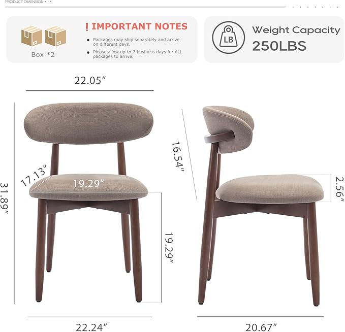 COLAMY Wooden Dining Chairs Set of 4, Modern Fabric Upholstered Kitchen Chairs, Farmhouse Dining Room Chair with Foot Pegs, Camel