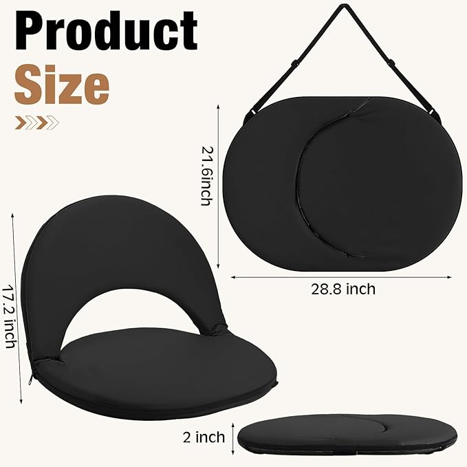 2 Pcs Stadium Seats Floor Chairs Reclining Bleacher Seat with Shoulder Strap Portable Recreation Recliner Beach Folding Waterproof Cushion Chair for Sports