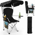 CozyBox Portable Folding Camping Chairs with Canopy Shade, Beach Chair for Adults, Durable Weather Resistant 600D Oxford Cloth, Camping Chair with Canopy for Outdoors [Black]