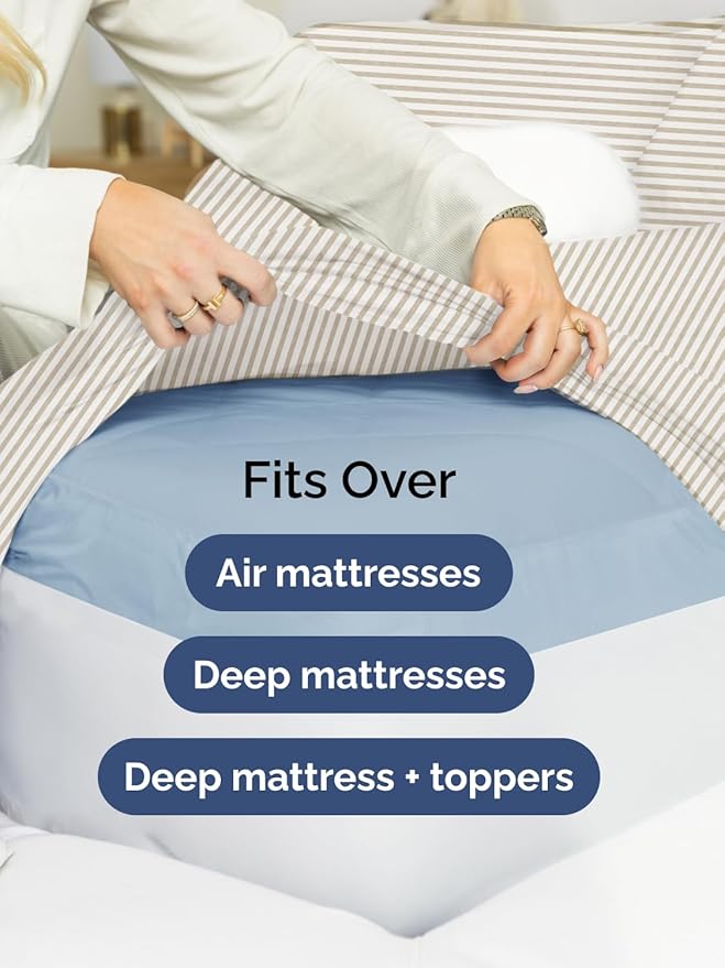 Extra Deep Pocket Cal King Sheets - 4 Piece Breathable & Cooling Bed Sheets - Hotel Luxury Bed Sheet Set - Soft, Wrinkle Free & Comfy - Easily Fits Extra Deep Mattresses - Beige Striped Sheets Set