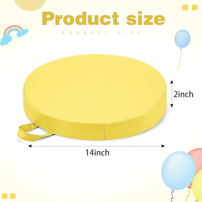 Sawysine 2 Pcs 14 Inch Floor Cushions with Handle, Flexible Round Floor Seating Pillows for Home School Classroom Kindergarten Daycare Nursery, 2 Inch Thick (Yellow)
