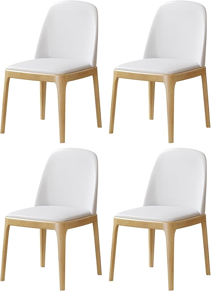 Beige Upholstered backrest Wooden Dining Chairs Set of 4, Beige Upholstered Faux leather Dining Room Chair,SolidWood Frame wood color Side Chairs with Quiet Non-Slip Round Mat for Farmhouse Kitchen