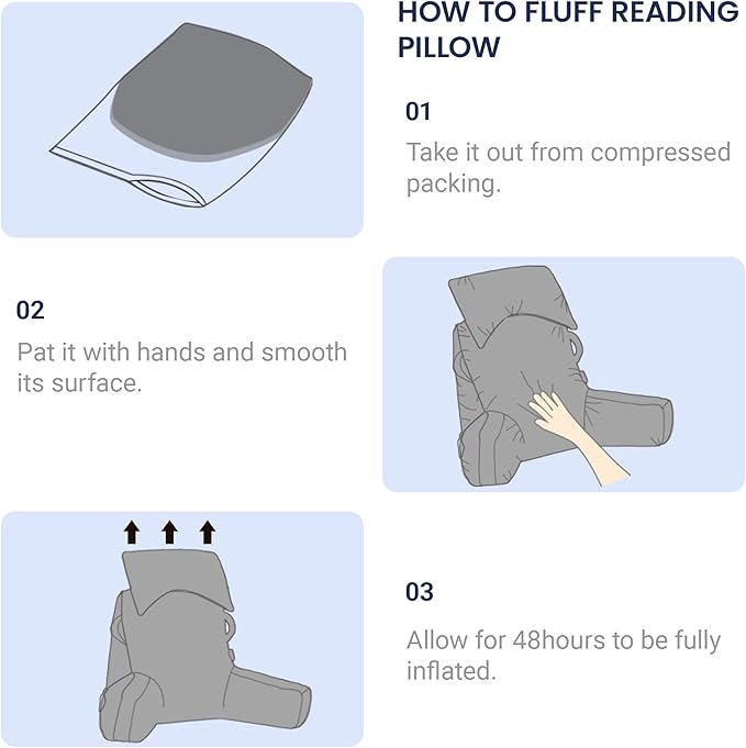 Unisakey Portable Reading Pillows with Headrest for Bed Sitting Up(Royal Blue Oeko-Tex), Velvet Back Pillow with Arms & Pockets for Adults, Support Memory Foam Bed Pillow for Dorm/Watching/Gaming