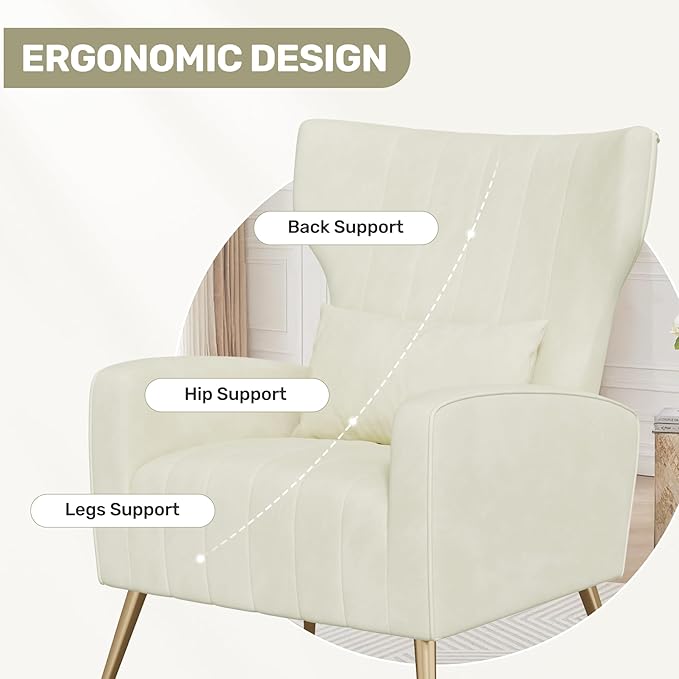 Nalupatio Modern Accent Chairs for Set of 2 Upholstered Velvet Fabric Reading Chair Mid Century Arm Chair Comfy Armchair for Living Room,Beige