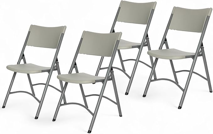 OEF Furnishings OEF600 Series High Back Folding Chairs, Blow-Molded Polyethylene Commercial-Grade Seating for Indoor and Outdoor Use, 500 lb Weight Capacity, 4-Pack (Light Gray)