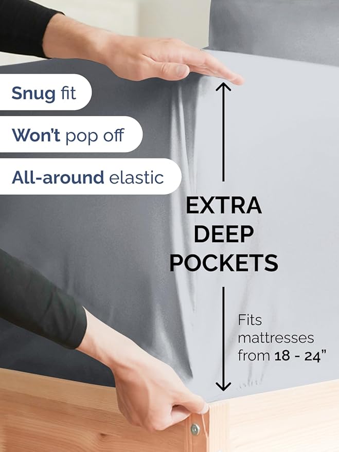 Extra Deep Pocket Split King Sheets - 5 Piece Breathable & Cooling Bed Sheets - Hotel Luxury Bed Sheet Set - Soft, Wrinkle Free & Comfy - Easily Fits Extra Deep Mattresses - Steel Blue Sheets Set