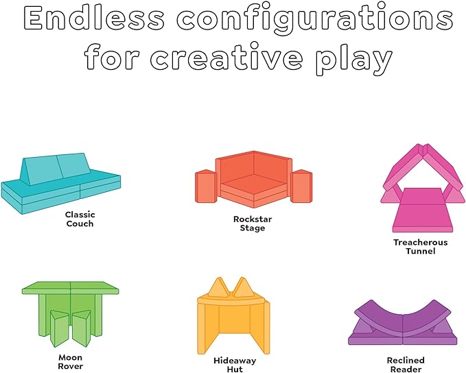 Yourigami Kids and Toddler Play Couch, Convertible Folding Sofa, Durable Foam Modular Design, Mountain Gray