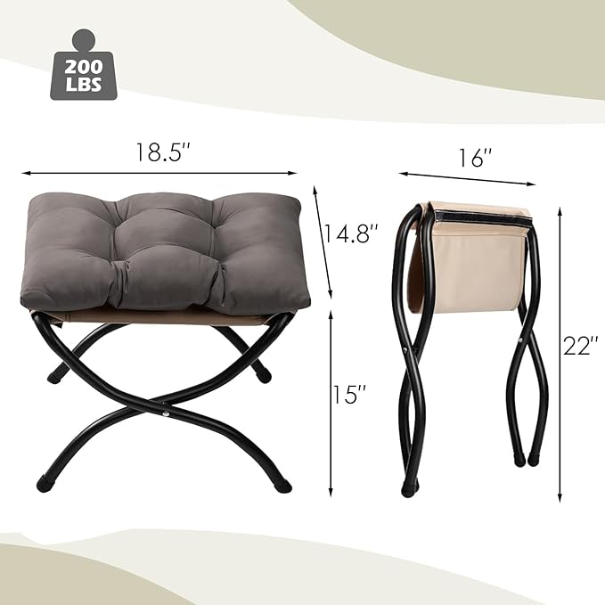HollyHOME Lazy Chair with Foldable Ottoman, Accent Comfy Lounge Armchair and Folding Footrest Stool, Leisure Sofa Reading Chair and Footstool for Living Room, Bedroom, Dorm,Dark Grey