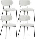 KCC Boucle Dining Chairs Set of 4, Modern Mid-Century Upholstered Stylish Kitchen Chairs Sherpa Accent Diner Chairs with Metal Legs and Curved Back for Kitchen, Dining Room(White)